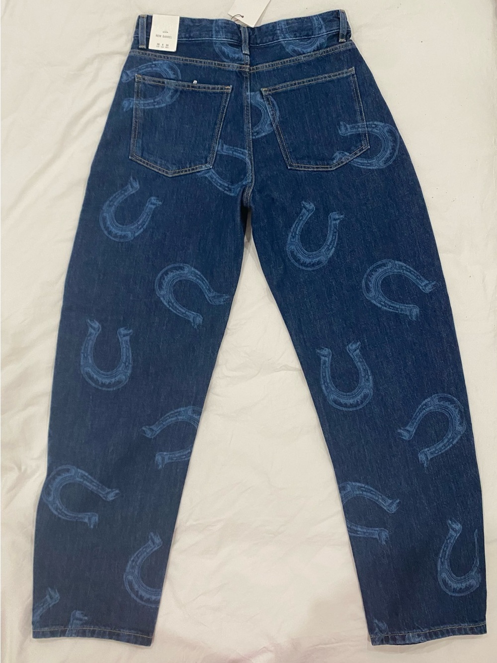 Zara Dark Blue Straight-Leg Horseshoe Printed Cowboy Western Denim Jeans - Picture 2 of 12
